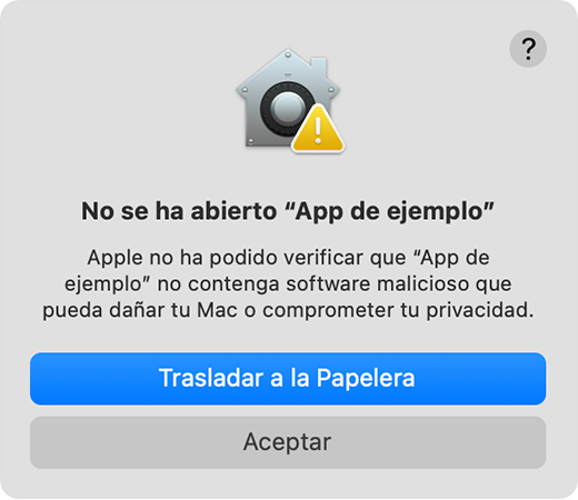 Aviso de macOS sobre una app que Apple no puede comprobar